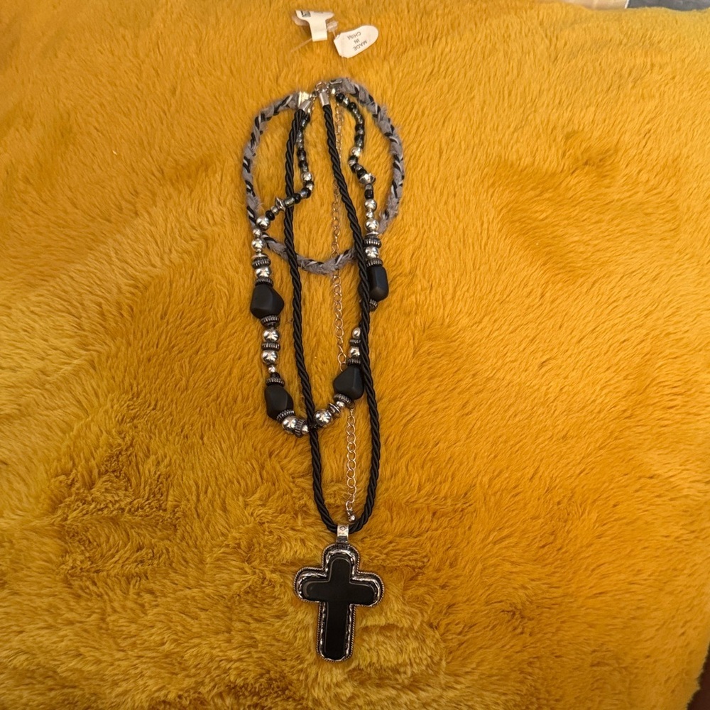 Free People Black and Silver Layered Necklace